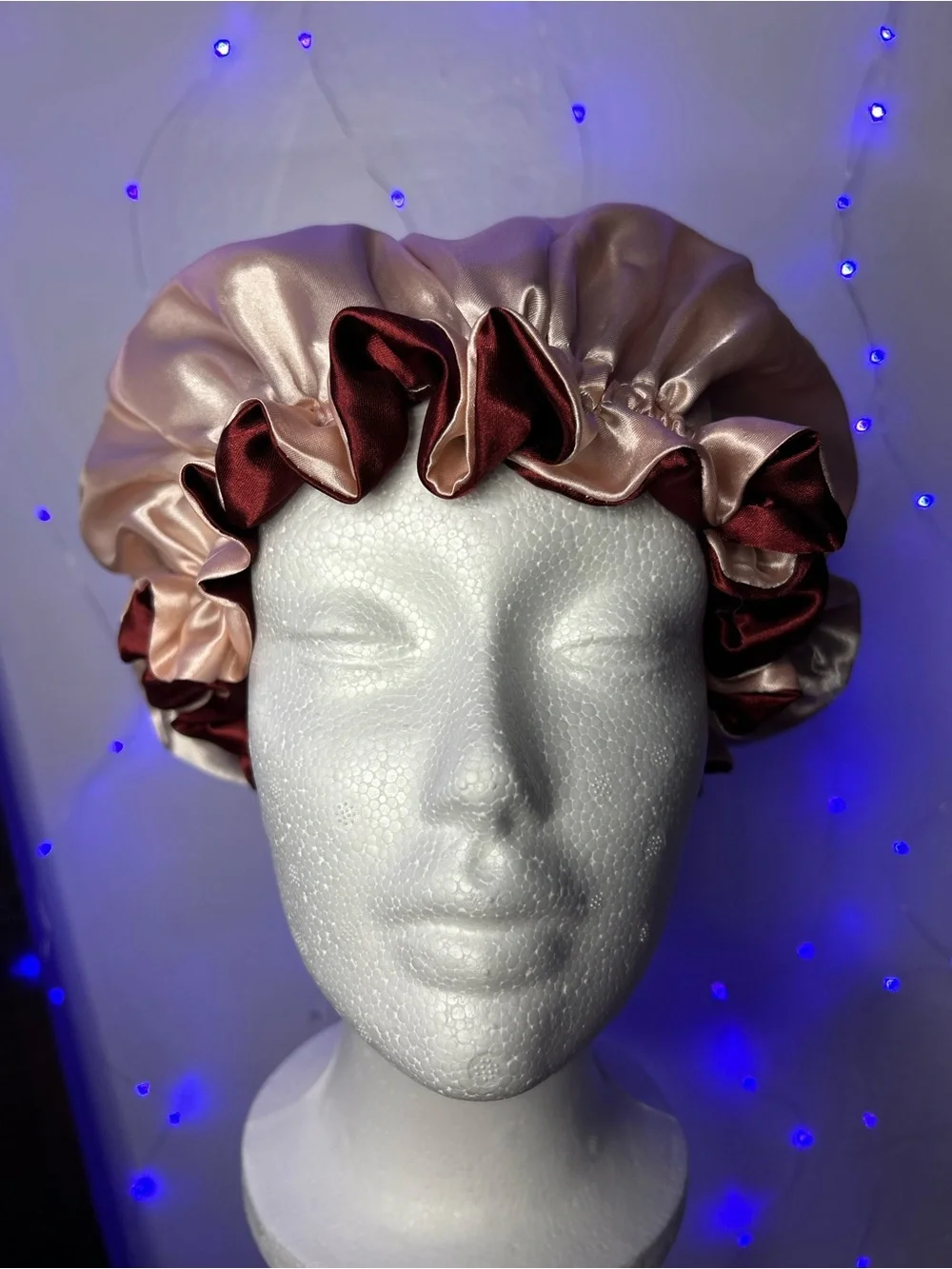 Satin Reversible Sleep Bonnet - Burgundy and Blush